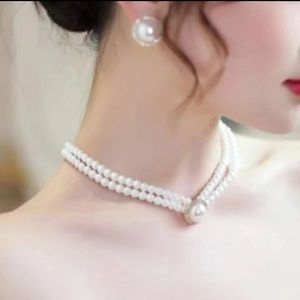 Vintage Style Faux Pearl Jewelry Set, Including 1pc Necklace And 1pair Earrings